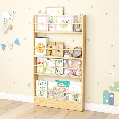 Image of 4 Tier Behind The Door Bookshelf, Space Saving Behind The Door Bookcase Wooden Kids Book Shelf for Bedroom Living Room Study White (120 * 70-Wood)