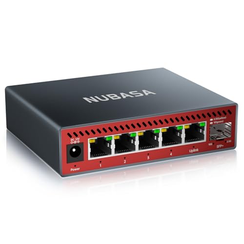NUBASA 5-Port 2.5Gb Switch with 10Gb SFP+ Port, Less Heat Unmanaged Multigig Ethernet Splitter for...