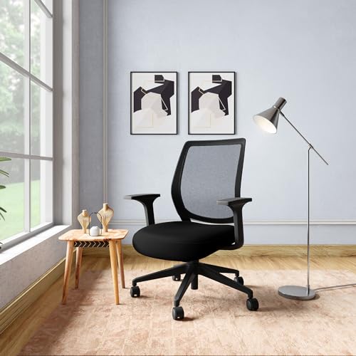 Image of Interio by Godrej Curv Premium Mesh Wide Back Ergonomic Chair for Work from Home /Study | 1 Year Warranty | Height Adjustable Chair | Heavy Duty PP Base | DIY Installation (Black)