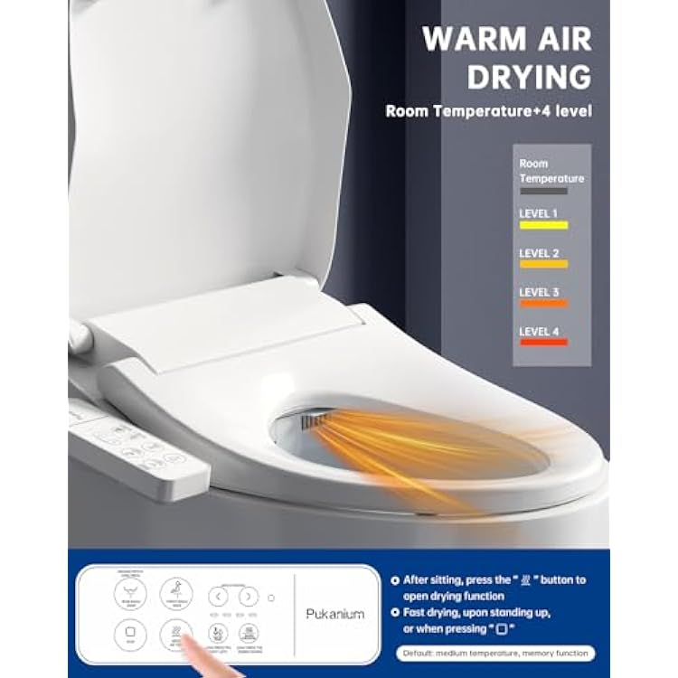 Heated Smart Toilet Seat with Feminine Wash & Dryer, Elongated Bidet with Adjustable Water Temperature, Pressure & Nozzle Position, Easy Installation & Soft-Close Lid for Modern Bathrooms