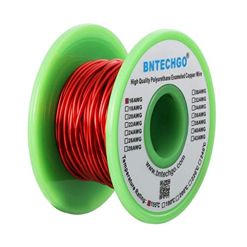 Image of BNTECHGO 16 AWG Magnet Wire 8 oz Red Enameled Copper Wire 0.0492 inch(1.25mm) | 16 Gauge Enameled Copper Coil Wire Widely Used For Transformers, Inductors, Speakers, Electromagnets, Educational Experiments