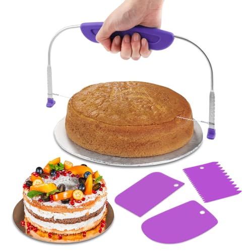 9-Level Cake Leveler and 3 Cake Scrapers Set, Adjustable Cakes Leveler Cutter, Stainless Steel Wire...