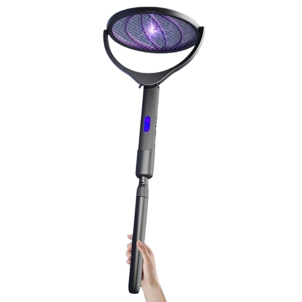 Hndhbfgrt Electric Mosquito Racket Rechargeable Rotating-Head Mosquito Fly Bug Zapper Outdoor Electric Mosquito Racket
