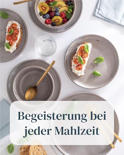 Steingut Geschirrset 6 Pers. 24-tlg Hochwertiges Urban Style TEST SEHR GUT Steingut Geschirr Set - Schüssel- und Teller Set - Tafelservice 6 Personen Geschirrsets Pure Living in matt Grau-braun