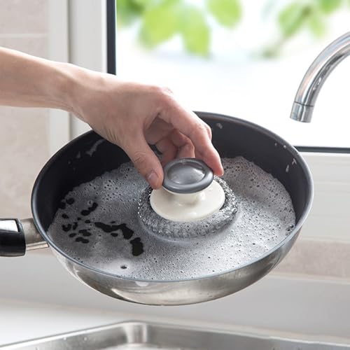 Image of 12 Pack Steel Wool Scrubber with Handle, Stainless Steel Wire Pot Scrubber Metal Sponge, Mesh Metal Scrubbers for Cleaning Dishes, Grills, Pans, Ovens