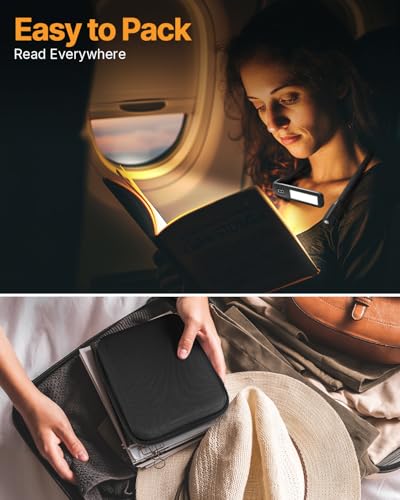 Image of Book Light with EVA Case: Rechargeable Eye Caring 3 Color Dimmable Neck Reading Light, Bendable Neck Lamp with Power Display & Timer, Reading Lamp Knitting Crochet Accessories Neck Lights for Crafts
