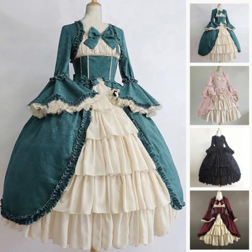 Vestido gótico victoriano para mujer con manga larga y lazo en la cintura 3