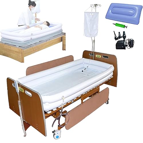 Inflatable Bathtub Shower, Bedside Shower Kit, with Electric Air Pump + 8L Water Bag, Double-Layer Inflation/Anti-backflow, for Elderly and Disabled, Bedridden Patients,White