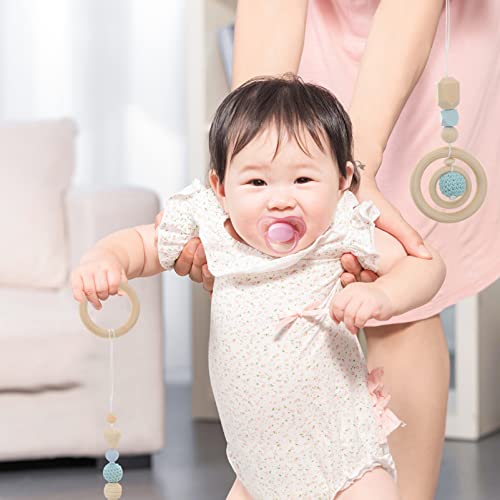 Image of 4Pcs Wood Toys Wooden Hanging Toy Wood Activity Pendant Dangling Teething Soother Nursery Decor Montessori Play Gym