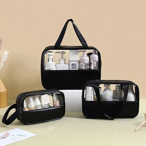 Image of Apophis Pvc Travel Makeup Pouch Set Toiletry Bag Cosmetic Organizer Bag for Women and Girls Toiletry Storage Kit Set of 3 (Black)