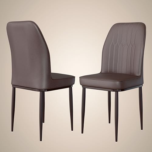 Image of Jewel Premium Leather Dining Chair with Strong Metal Legs, Cushioned Seat, Chair for Dining, Living Room, Bedroom & Balcony (Brown)