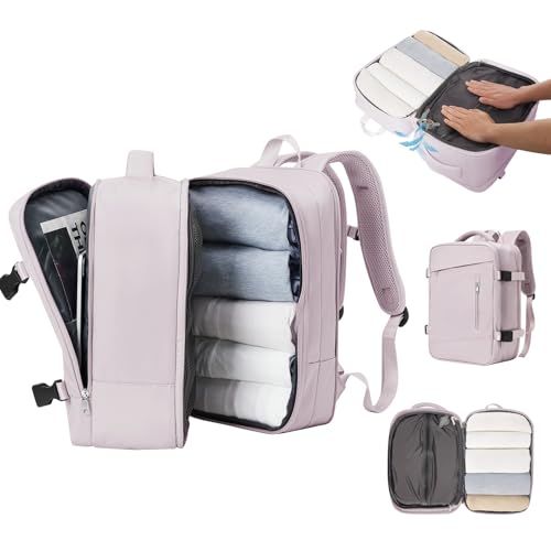 kibachev Mochila Mujer de Compresión al Vacío, Mochila Ryanair Viaje Cabina Avion 40x20x25, Mochila Portatil, Rosa S