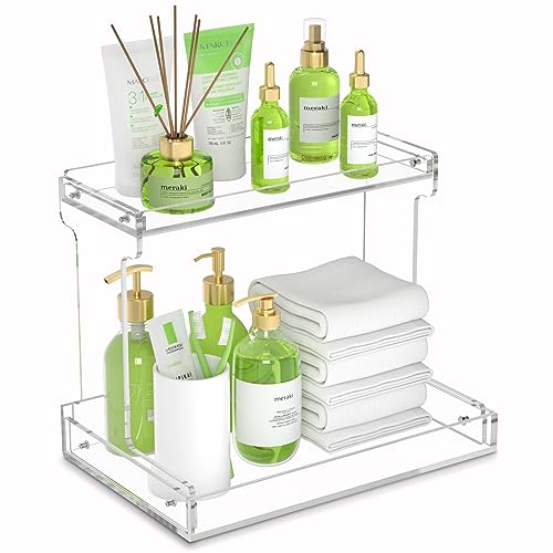 NPPLUS Bathroom Countertop Organizer, 2-Tier Clear Acrylic Counter Storage Shelf for Bathroom Counter Organizer, Clear Makeup Storage Vanity Trays for Cabinet, Kitchen Spice Rack