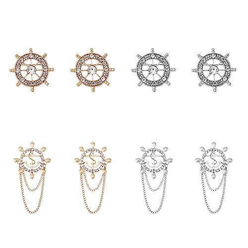 Image of SUPERFINDINGS 8Pcs 2 Style 2 Color Anchor Nautical Brooch Crystal Rhinestone Safety Pin Sailor Style Label Pin Steering Badges Vintage Suit Decaration for Man Woman Wedding Party