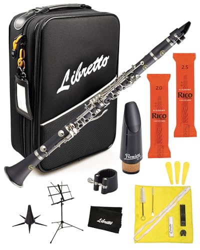 Libretto Bb Clarinet Set for Beginner and Intermediate Players, Name-Brand Mouthpiece & Reeds, Music Stand, Cleaning Kit, Instructions, Backpack Case, 5-Leg Stand, Educator-Recommended