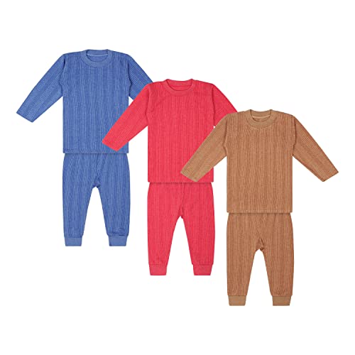 superminis Newborn Boys/Girls Bright Color Round Neck T Shirt Style Thermal Top and Pyjama Set for Winter (9-12 Months, Pack of 3)