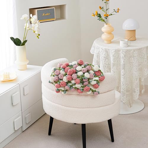 Manta Tejida a Mano con Bouquet de Flores de Crochet, Manta de Lazos con Rosas, Regalo Romántico para Mujer en Día de la Madre, San Valentín, Bodas, Aniversarios, Cumpleaños, Rosa y Blanco miniatura 4