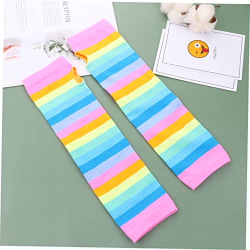 CLISPEED Rainbow Stripe Arm Sleeves 2 Pairs Cosplay Gloves Colorful Performance Dress Up Accessories for Women Fashion Cuff Arm Guards for Costume Parties4