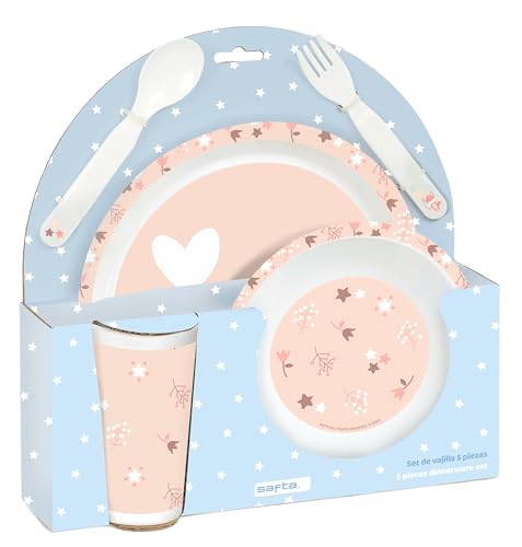 SAFTA PREESCOLAR FLORES - Set de Platos y Cubiertos, Pack, Plato, Cubierto, Bebé, Iniciación, Comida, Cómodo y Versátil, 26x9x26 cm