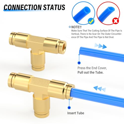Image of TAILONZ PNEUMATIC 5PCS 1 /4 inch Tube OD DOT Tee Out Pipe Air Fittings, Push to Connect Fittings Air Brake Pipe Fittings for Cars, Trucks, Air Brake Systems, Etc.