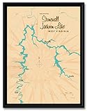Stonewall Jackson Lake West Virginia Vintage-Style Map Professionally Framed Giclee Archival Canvas Wall Art for Home & Office by Lakebound (9' x 12')