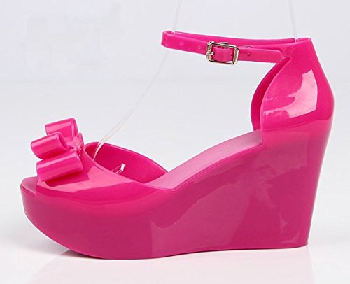 Anna&Zero Euro New Women's Multi Color Bow Knot Peep Toe Wedges Platform Jelly Sandals 7color