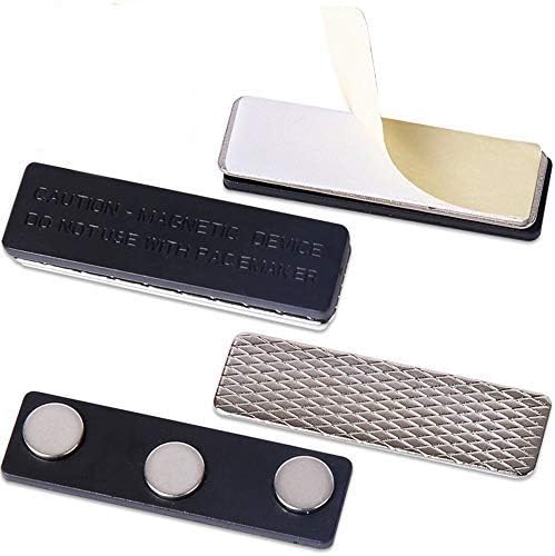 10 Pieces Name Badge Magnets Magnetic Name Tag Holders ID Fastener Clip with Three Premium Strength Neodymium Magnets and Adhesive Backing - No Holes in Your Fine Jackets or Shirts, Black