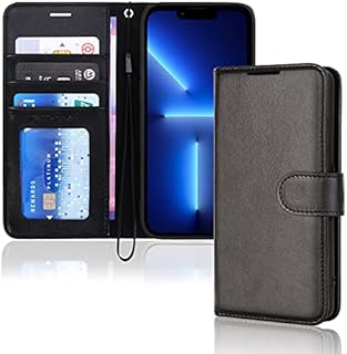 TECHGEAR iPhone 13 Pro Leather Wallet Case, Flip Protective Case Cover with Wallet Card Holder, Stand and Wrist Strap - Black PU Leather with Magnetic Closure Designed for iPhone 13 Pro 6.1"