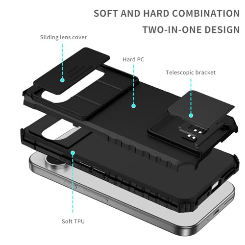 Image of ShieldTech Back Cover Case for Google Pixel 9 Pro XL | Sliding Camera Shield | Stereoscopic Stand | Shockproof 360 Protection | PC + TPU Hybrid Mobile Phone Case for Google Pixel 9 Pro XL | Black