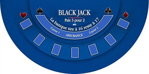 MTJ® Tapis de Casino Black Jack 140 x 70 cm - Jersey néoprène - Fabriqué en France (Bleu)