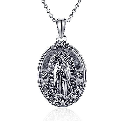 YAFEINI Virgen De Guadalupe Necklace 925 Sterling Silver Mother Mary Necklace Virgencita Jewelry Thanksgiving Day Gifts for Women