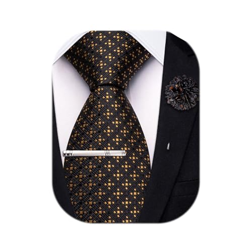 Image of Hi-Tie 63 inches Striped Paisley Extra Long Ties for Men Silk Necktie with Lapel Pin Tie Clip Big and Tall Men Formal Wedding