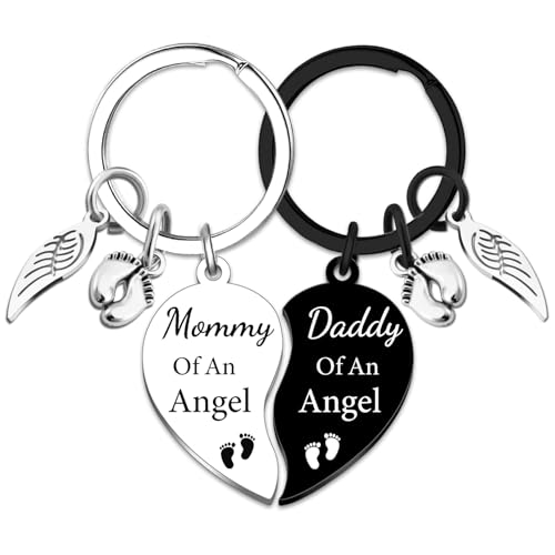 OWIGIU Miscarriage Gifts for Mothers Loss of Baby Sympathy Gifts for Mom Dad Loss Memorial Keychain Mommy Daddy of An Angel Matching Keyring