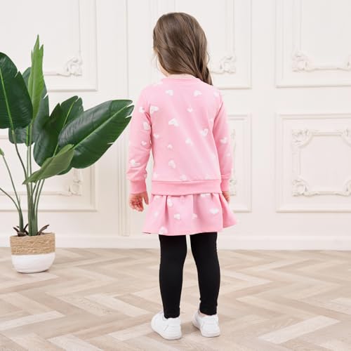 Image of Toddler Valentines Day Outfit Girl Valentines Outfit Heart Graphic Sweatshirts Tops Tutu Leggings with Skirt 3t-9t