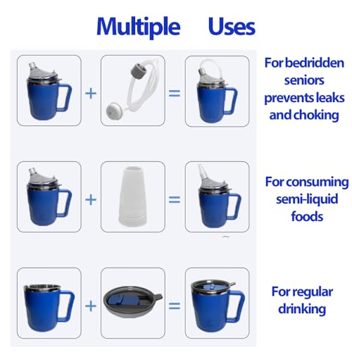 13.5oz Spill Proof Cups for Elderly, 3 in 1 Stainless Steel Sippy Cup with Straw and 2 Lids for Adults, Great for Water, Milk, Soup, Health & Household Supplies - Image 4