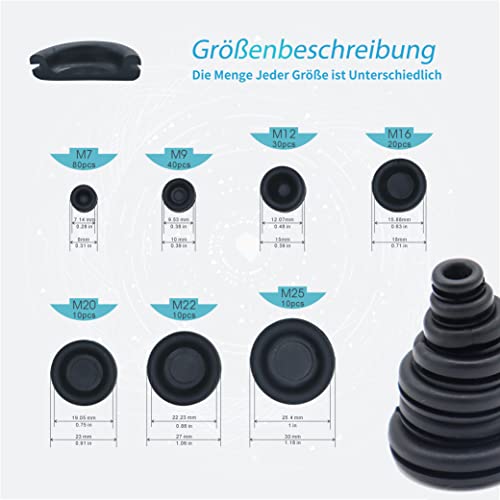 KUBOWAI 200 Stück Gummi-Kabeltüllen-Set, Gummitüllen-Set, Steckertülle zum Schutz von Drähten, Kabelverbindern (7 Tailles)