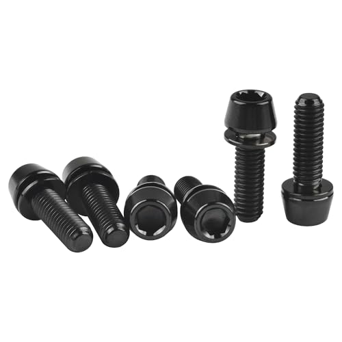 Image of Titanium Ti Allen Hex M5 16mm Tapered Head Bolt with Washer Screw for Bicycle Stem Parts Pack of 6 (Black, M5x16mm)