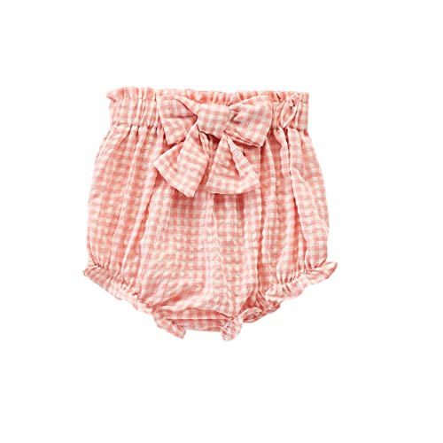 Lefyira Toddler Baby Girls Diaper Cover Bloomers High Waist Ruffle Bow Tie Shorts Plaid Print Underwear Pants Summer Clothes (C-Pink, 12-18 Months)