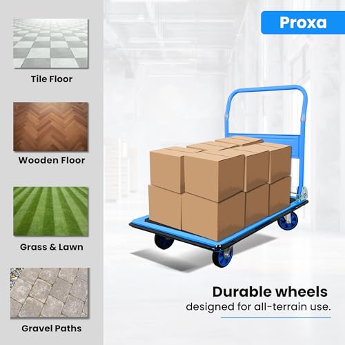 Image of Proxa 300 kg Steel Foldable Platform Trolley | Heavy Duty Material Handling Cart with 5 Inch Wheels | Portable Goods Trolley for Warehouse, Office, Home & Industry Use (91 x 61 x 85 cm)
