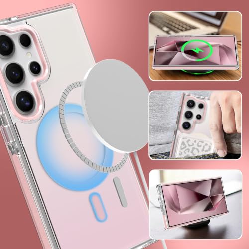 Image of Magnetic Case for Samsung Galaxy S24 Ultra [Compatible with Magsafe] [Anti-Yellowing] [1 Screen Protector] Slim Clear Iridescent Case for Galaxy S24 Ultra 6.8 inch, Pink