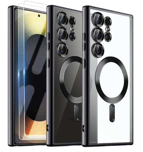 Deekeewe Official Titanium Case for Samsung Galaxy S25 Ultra,[Compatible with MagSafe][Full Camera Cover Protection] Metallic Glossy Slim Luxury Phone Case for Galaxy S 25 Ultra,Black