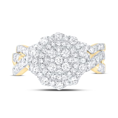 Jewels By Lux 14K Yellow Gold 1 1/5Ctw Natural Diamond Fashion Double Halo Bridal Set, Size: 8.5