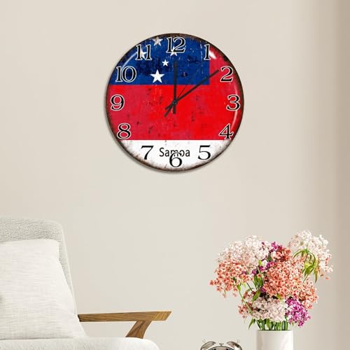 Horloge ronde drapeau Samoa 38cm silencieuse pour salon - 6