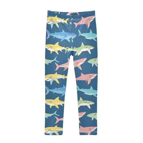 Colorful Sharks Girls' Leggings Toddler Doodles Kids Yoga Pants Dance Active Tights 4T