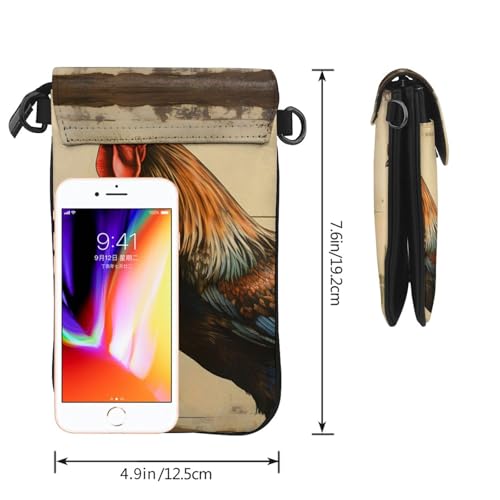 Rooster Postcard Crossbody Bag for Women PU Leather Small Travel Cell Phone Pouch Lightweight Mini Phone Purse Wallet Cross Body Shoulder Bags with Card Slots and Shoulder Strap3
