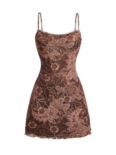 Image of Milumia Women's Summer Mini Dress 90s Boho A Line Mesh Short Dresses | Spaghetti Strap,Sleeveless,Vintage,Paisley Print,Festival Outfits,Cowgirl,Y2k,Goth,