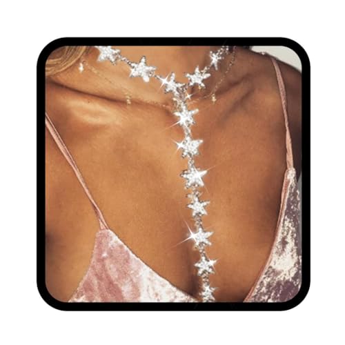 Nicute Rhinestone Y-Necklace Jewelry Star Long Choker Necklace Sparkly Crystal Festival Necklace Chain for Women
