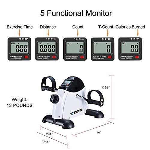 TODO Exercise Bike Pedal Exerciser Foot Peddler Portable Therapy Bicycle with Digital Monitor (WHITE)