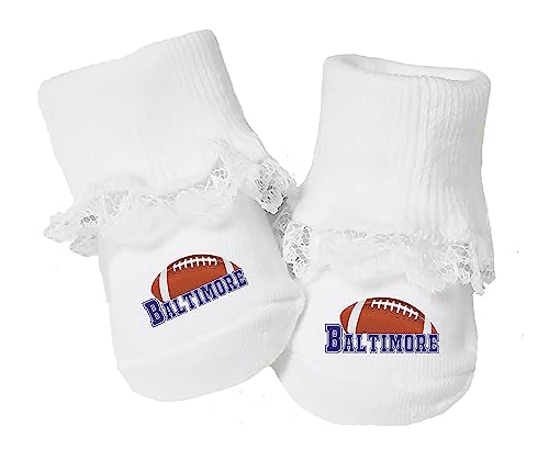 Image of Future Tailgater Baby Toe Bootie Socks with Lace for Baltimore Fans