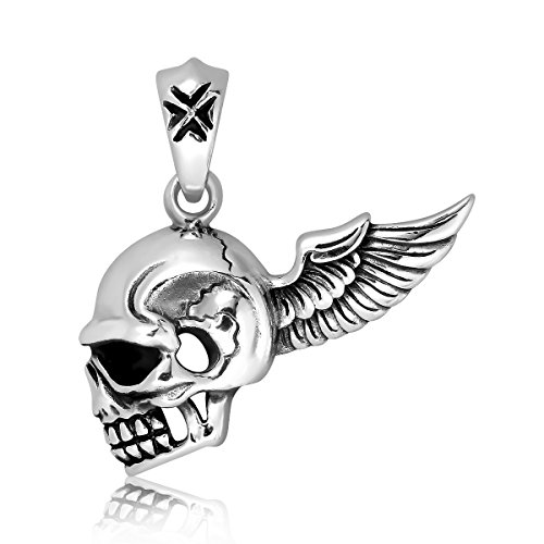 WithLoveSilver de plata de ley 925 Charm calavera con ángel wingpendant